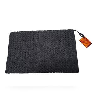 Vintage Black Crochet Clutch with Lucite Pull M.E. Product Tag 1940's to 1950's